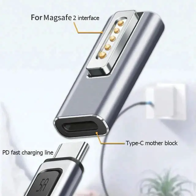 Alt view image 4 of 4 - WRIARICH USB-C PD Magnetic Charging Converter Adapter, Type-C PD Fast Charging Power Connector Compatible with MagSafe 2 Port MacBook Pro