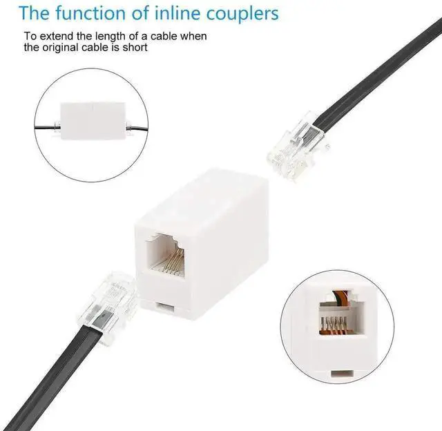 Alt view image 7 of 7 - WRIARICH RJ11 6P4C Female to Female Inline Coupler, Straight Telephone Cable Connector, White, 2 Pack
