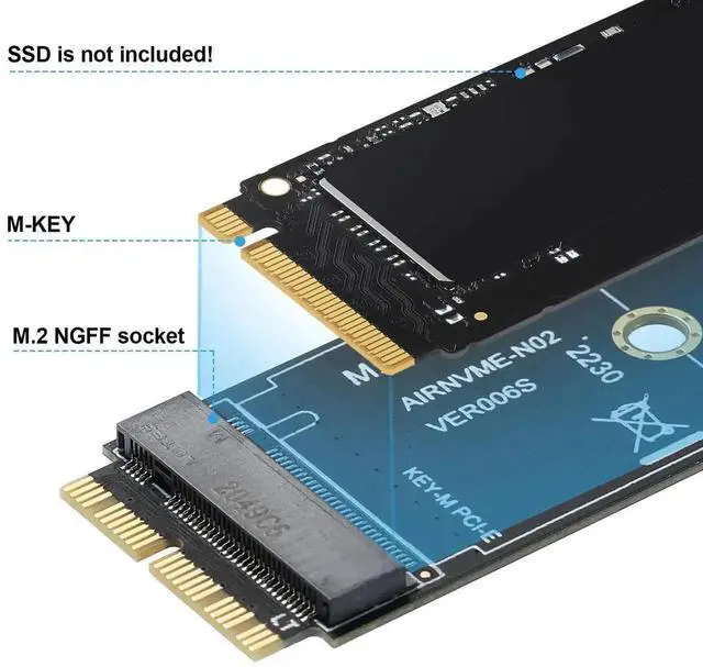 Alt view image 6 of 7 - WRIARICH 12+16Pin to M.2 M-Key NVMe SSD Adapter Card, Storage Upgrade Converter for 2013-2017 Mac Notebooks
