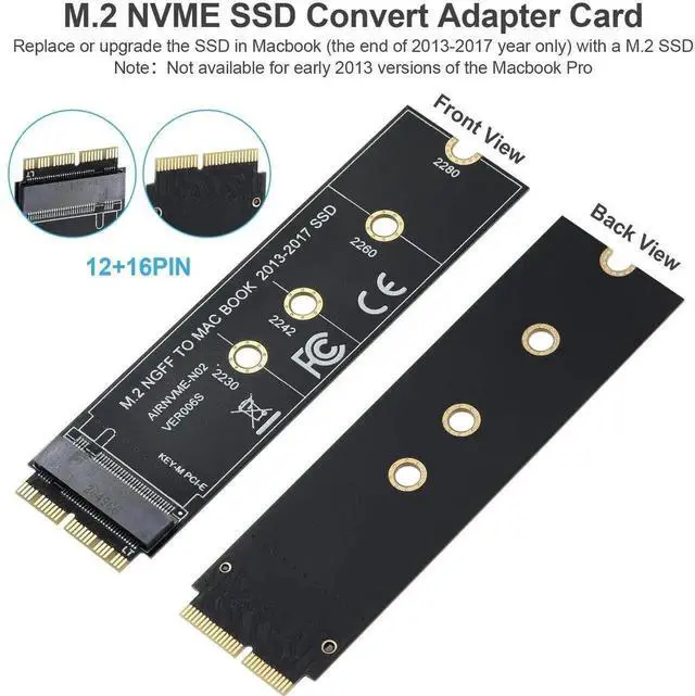 Alt view image 7 of 7 - WRIARICH 12+16Pin to M.2 M-Key NVMe SSD Adapter Card, Storage Upgrade Converter for 2013-2017 Mac Notebooks