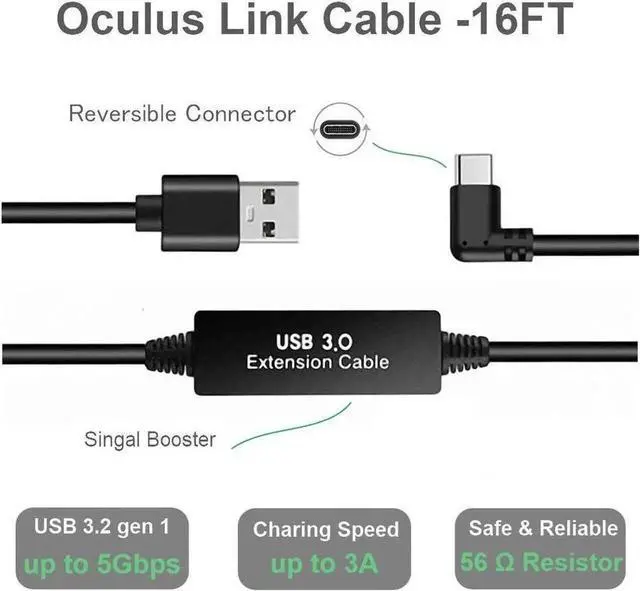 Alt view image 2 of 3 - WRIARICH 16FT USB 3.0 Type C Quest Link Cable Fast Charging High Speed Data Transfer VR Streaming Cable Compatible with Oculus Quest Headset Gaming PC