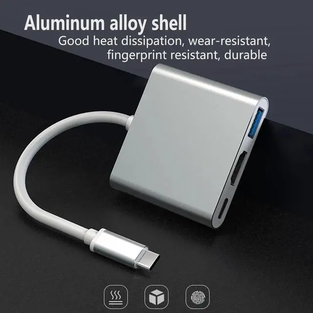 Alt view image 4 of 7 - WRIARICH 3-in-1 USB C Multiport Hub Adapter, 4K HDMI HDTV Output, USB 3.0 Data Port & 100W PD Charging Dongle, Compatible with MacBook, HP, Samsung All USB-C Laptops