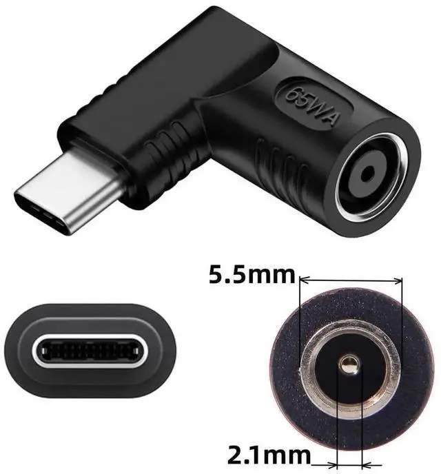 Alt view image 6 of 7 - WRIARICH 90 Degree Right Angle DC 5.5x2.1mm to USB-C PD Power Converter Plug, 20V DC Input to Type-C Output Charging Adapter