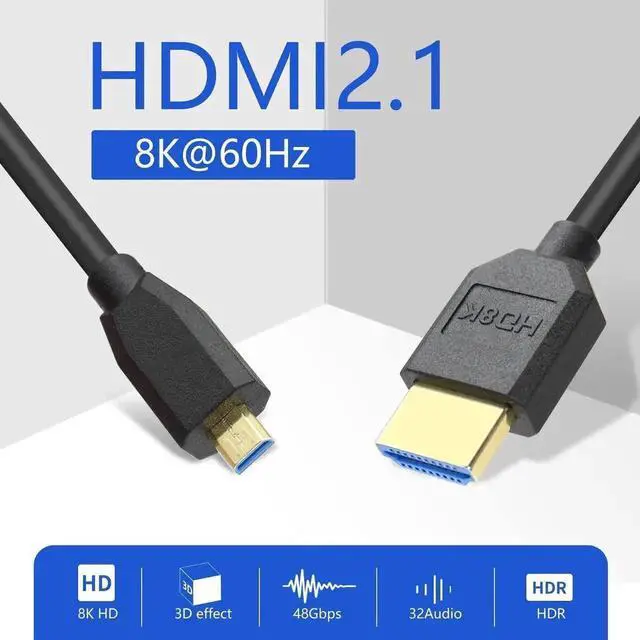 Alt view image 2 of 7 - WRIARICH Straight Coiled Micro HDMI to HDMI 2.1 Cable, 48Gbps 8K@120Hz Dynamic HDR for Digital Cameras