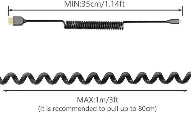 Alt view image 4 of 7 - WRIARICH Straight Coiled Micro HDMI to HDMI 2.1 Cable, 48Gbps 8K@120Hz Dynamic HDR for Digital Cameras