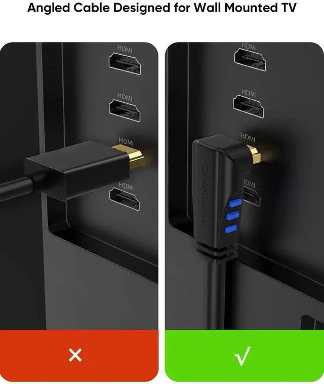 Alt view image 7 of 7 - WRIARICH 6FT Downward 90° Right Angle HDMI Male to Male Cable, Supports 4K@60Hz & 3D Ultra HD, Black Cord for TV, PC, Gaming Devices