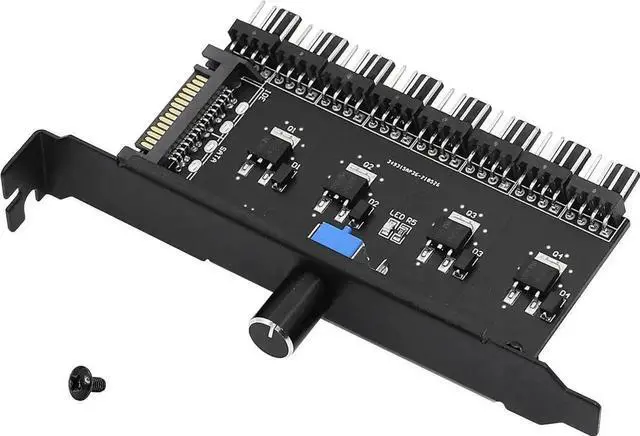 Main image of WRIARICH 8-Channel PC Fan Speed Controller with Manual Knob, PCI Bracket Mount PWM Fan Hub for CPU/Case/GPU/HDD Fans, 12V SATA Powered Single Knob Fan Regulator