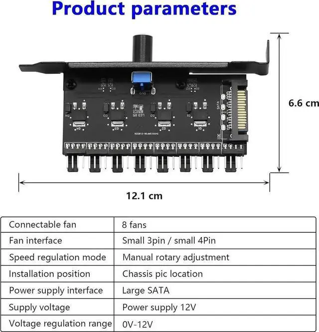 Alt view image 2 of 7 - WRIARICH 8-Channel PC Fan Speed Controller with Manual Knob, PCI Bracket Mount PWM Fan Hub for CPU/Case/GPU/HDD Fans, 12V SATA Powered Single Knob Fan Regulator
