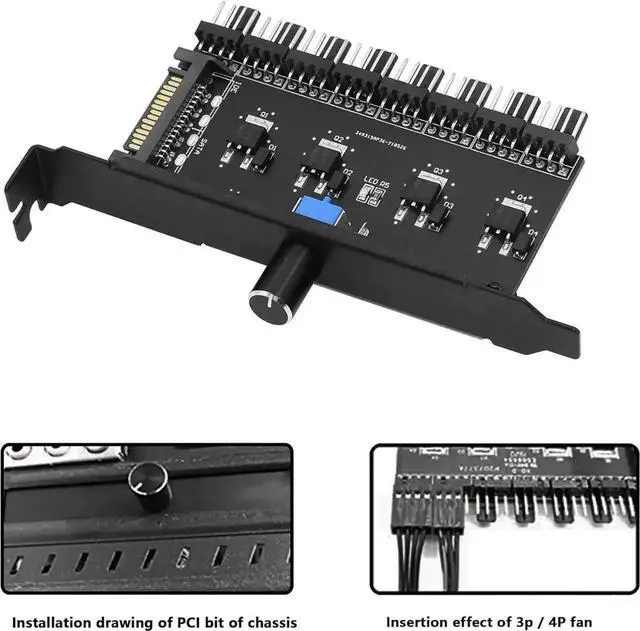 Alt view image 3 of 7 - WRIARICH 8-Channel PC Fan Speed Controller with Manual Knob, PCI Bracket Mount PWM Fan Hub for CPU/Case/GPU/HDD Fans, 12V SATA Powered Single Knob Fan Regulator