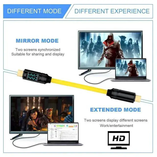 Alt view image 5 of 7 - WRIARICH 100CM Smart LED Digital Display USB4 USB-C to USB-C Cable | 20Gbps, 100W PD Charging, 8K Video Output for Laptops, SSD & Smartphones