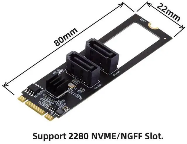 Alt view image 5 of 7 - WRIARICH JMB582 M.2 B+M Key PCIe to Dual SATA 3.0 6Gbps Vertical Storage Adapter, Only for 2280 M.2 Slots