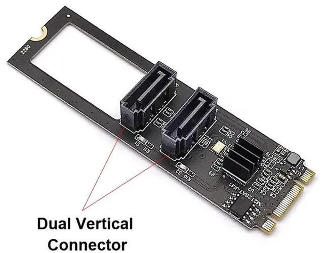 Alt view image 6 of 7 - WRIARICH JMB582 M.2 B+M Key PCIe to Dual SATA 3.0 6Gbps Vertical Storage Adapter, Only for 2280 M.2 Slots