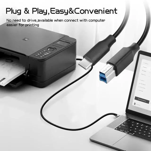 Alt view image 3 of 6 - WRIARICH 3FT USB 3.0 Type-C to USB-B Printer Cable for External HDD, Scanner, Docking Station & More Devices