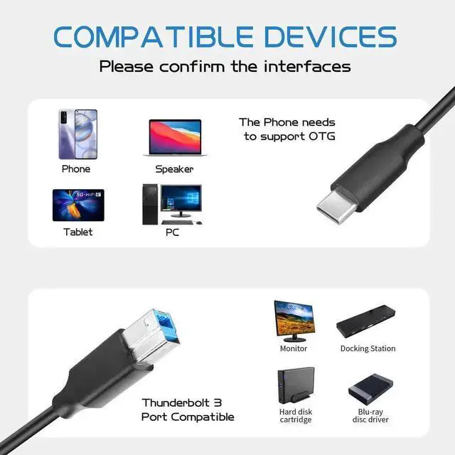 Alt view image 5 of 6 - WRIARICH 3FT USB 3.0 Type-C to USB-B Printer Cable for External HDD, Scanner, Docking Station & More Devices
