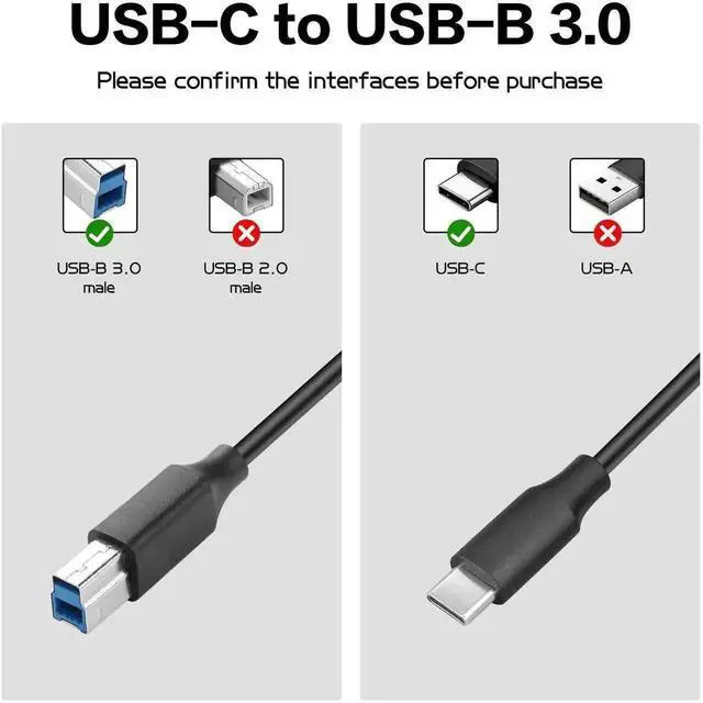 Alt view image 6 of 6 - WRIARICH 3FT USB 3.0 Type-C to USB-B Printer Cable for External HDD, Scanner, Docking Station & More Devices
