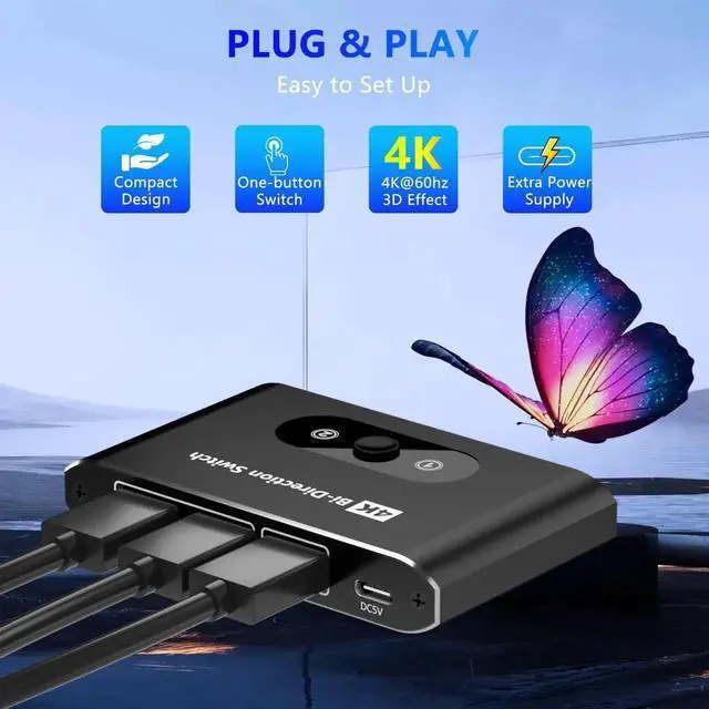 Alt view image 3 of 7 - Bi-Directional HDMI Switch Splitter Aluminum Housing, 2 in 1 Out / 1 in 2 Out Manual HDMI Hub 4K@60Hz, HDCP Compliant, Compatible with PS5 PS4 PS3, Xbox, Blu-Ray Player, Fire Stick, Computer, Projecto