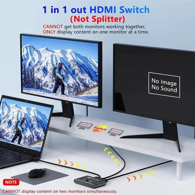 Alt view image 2 of 7 - Bi-Directional HDMI Switch Splitter Aluminum Housing, 2 in 1 Out / 1 in 2 Out Manual HDMI Hub 4K@60Hz, HDCP Compliant, Compatible with PS5 PS4 PS3, Xbox, Blu-Ray Player, Fire Stick, Computer, Projecto