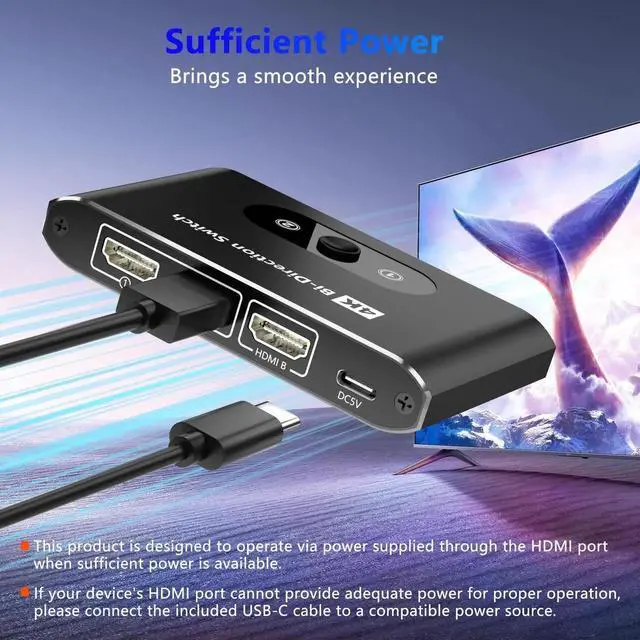 Alt view image 4 of 7 - Bi-Directional HDMI Switch Splitter Aluminum Housing, 2 in 1 Out / 1 in 2 Out Manual HDMI Hub 4K@60Hz, HDCP Compliant, Compatible with PS5 PS4 PS3, Xbox, Blu-Ray Player, Fire Stick, Computer, Projecto