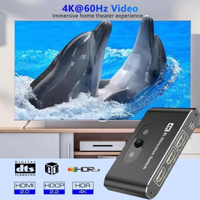 Alt view image 5 of 7 - Bi-Directional HDMI Switch Splitter Aluminum Housing, 2 in 1 Out / 1 in 2 Out Manual HDMI Hub 4K@60Hz, HDCP Compliant, Compatible with PS5 PS4 PS3, Xbox, Blu-Ray Player, Fire Stick, Computer, Projecto