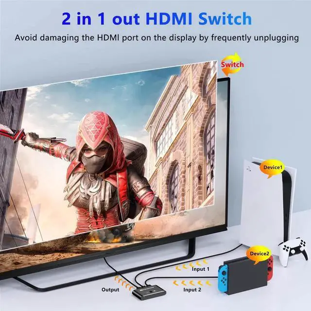 Alt view image 7 of 7 - Bi-Directional HDMI Switch Splitter Aluminum Housing, 2 in 1 Out / 1 in 2 Out Manual HDMI Hub 4K@60Hz, HDCP Compliant, Compatible with PS5 PS4 PS3, Xbox, Blu-Ray Player, Fire Stick, Computer, Projecto