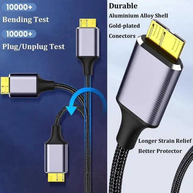 Alt view image 5 of 7 - WRIARICH 2 Pack 6.6FT Nylon Braided Cable Set: USB3.0 A Male to Micro B + USB-C to Micro B | High Speed Cord for External Hard Drives & Digital Cameras