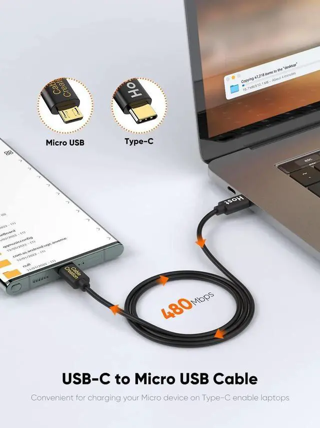 Alt view image 4 of 7 - WRIARICH 3.3FT Black USB-C Male to Micro USB Male OTG Cable, 480Mbps Sync Cord for MacBook, Galaxy & Pixel Smartphones