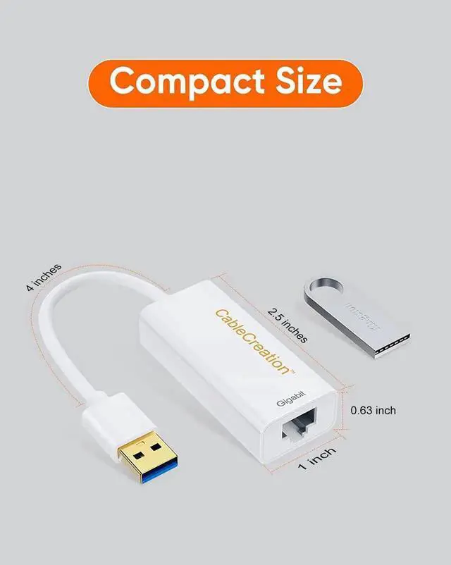 Alt view image 3 of 7 - WRIARICH USB 3.0 Gigabit Ethernet Adapter, USB to RJ45 LAN Network Dongle 10/100/1000 Mbps, Compatible with Nintendo Switch, MacBook, Windows, macOS, Linux, Chrome OS, White