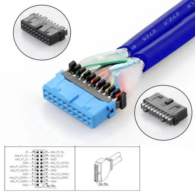 Alt view image 7 of 7 - WRIARICH 0.5M USB 3.0 Front Panel Header Extension Cable, 19/20Pin 2 Male to 4 Female with 12cm PCI-E Slot Bracket for PC Chassis Back Panel