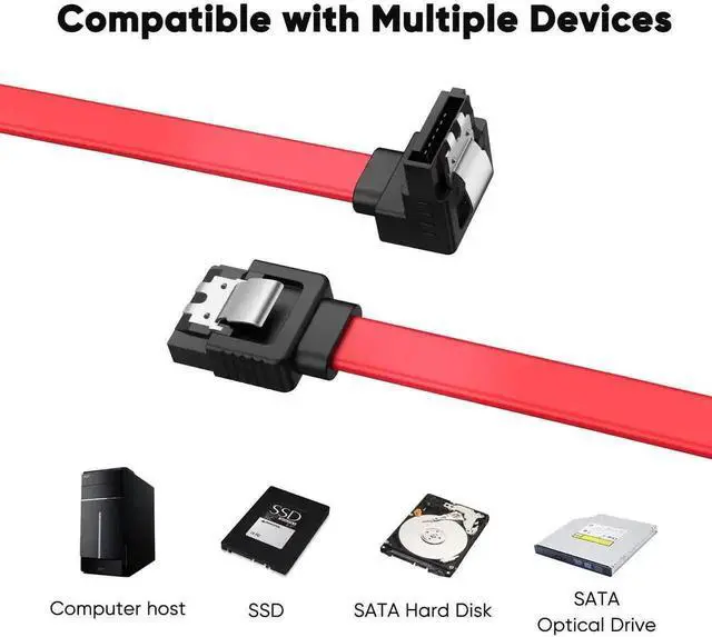 Alt view image 6 of 7 - WRIARICH 2-Pack Red 8 Inch SATA III 6Gbps 7Pin Downward Right Angle Female to Female Data Cable with Locking Latch for 2.5" SSD & 3.5" HDD