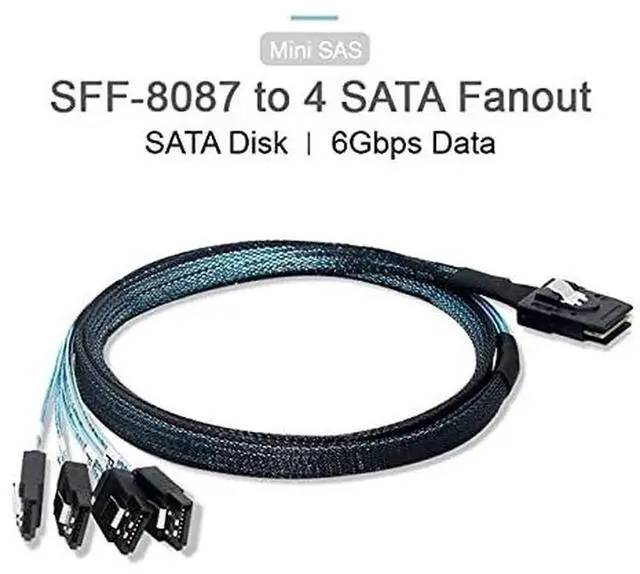 Alt view image 7 of 7 - WRIARICH 100cm SFF-8087 Mini SAS to 4×SATA 7Pin Breakout Cable, 6Gbps for Server RAID Storage
