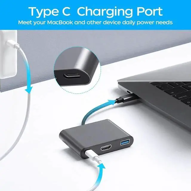 Alt view image 4 of 7 - WRIARICH USB C Digital AV Multiport Adapter with 4K HDMI, USB 3.0 & 87W PD Charging, Type-C Multiport Converter Compatible with MacBook Pro/Air, Microsoft Laptops, Samsung Devices