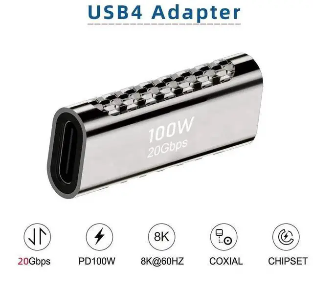 Alt view image 2 of 7 - WRIARICH USB4 Type-C Female to Female Coupler, 100W 20Gbps 8K Video Extension Adapter