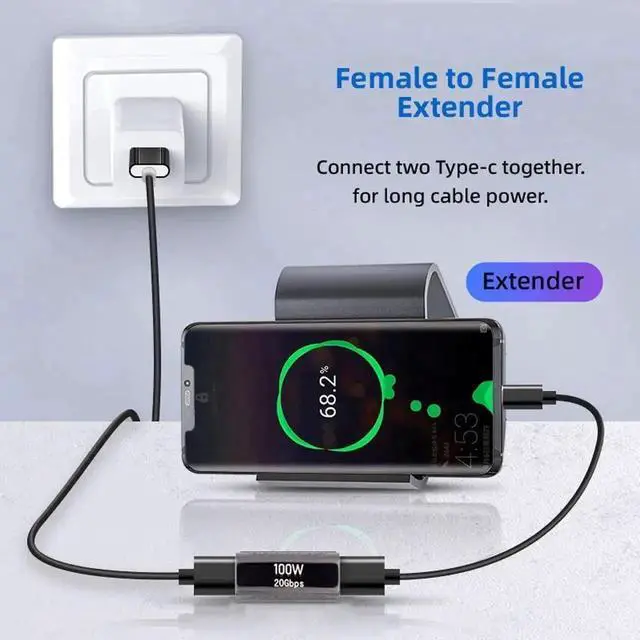 Alt view image 5 of 7 - WRIARICH USB4 Type-C Female to Female Coupler, 100W 20Gbps 8K Video Extension Adapter