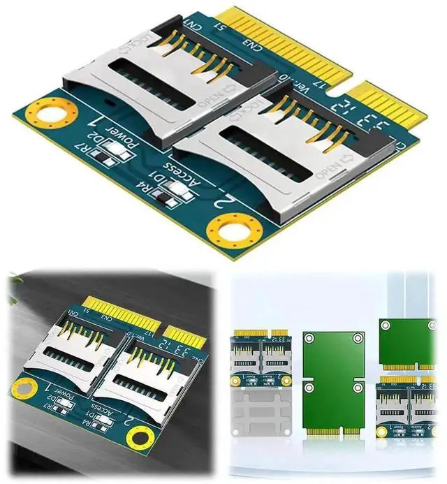 Main image of WRIARICH Dual Micro SD TF to Mini PCI-E Card Reader Adapter with Half Height Bracket for Laptops