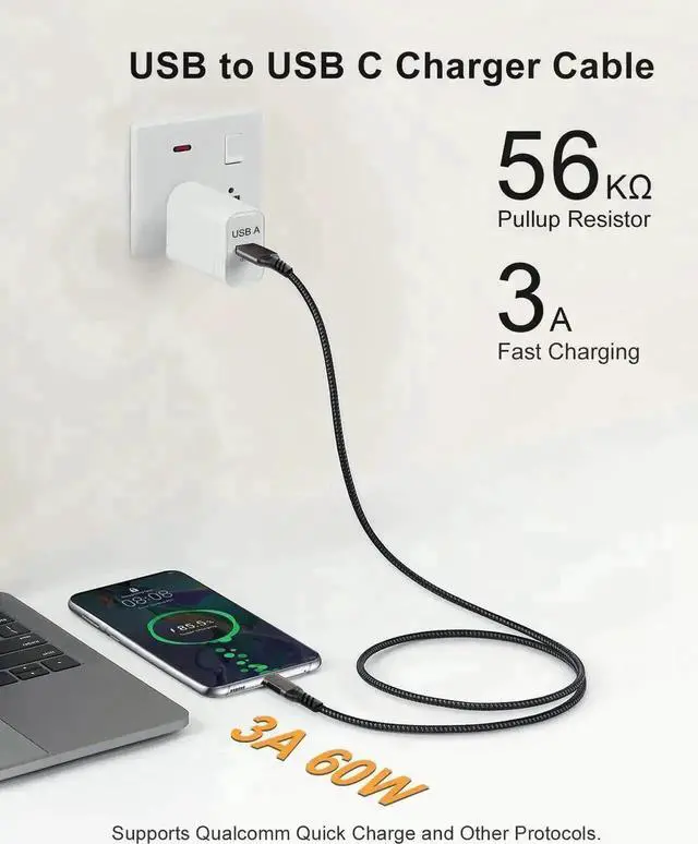 Alt view image 7 of 7 - WRIARICH 2 Pack 6.6ft USB A to USB C Cable, USB 3.1/3.2 60W 3A Fast Charging Cord, Compatible with Android Auto, Galaxy S23 S22 S21 S20 Ultra, Phones, Laptops & PCs