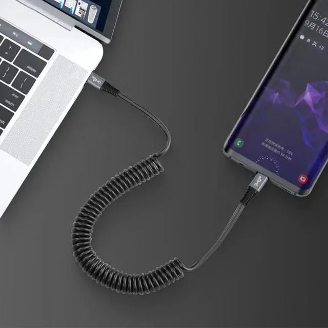 Alt view image 2 of 7 - WRIARICH 1.5M Stretch Coiled USB4 Type-C to C Cable, 20Gbps Data Transfer, 100W PD Fast Charging, 8K/5K/4K UHD Video Output Spring Retractable Cord for Laptop Phone SSD Dock