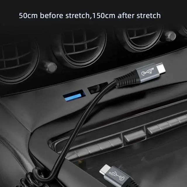 Alt view image 3 of 7 - WRIARICH 1.5M Stretch Coiled USB4 Type-C to C Cable, 20Gbps Data Transfer, 100W PD Fast Charging, 8K/5K/4K UHD Video Output Spring Retractable Cord for Laptop Phone SSD Dock