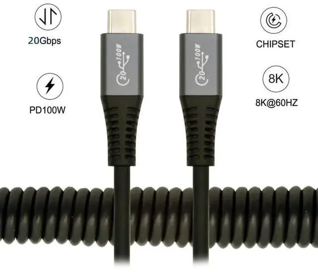 Alt view image 7 of 7 - WRIARICH 1.5M Stretch Coiled USB4 Type-C to C Cable, 20Gbps Data Transfer, 100W PD Fast Charging, 8K/5K/4K UHD Video Output Spring Retractable Cord for Laptop Phone SSD Dock
