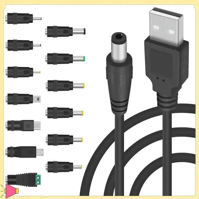 Alt view image 4 of 4 - WRIARICH USB to DC 5V Power Cable with 13 Interchangeable DC Plugs, 5.5*2.1mm Main Jack Multi Tips DC Charging Power Cord for Small Electronics