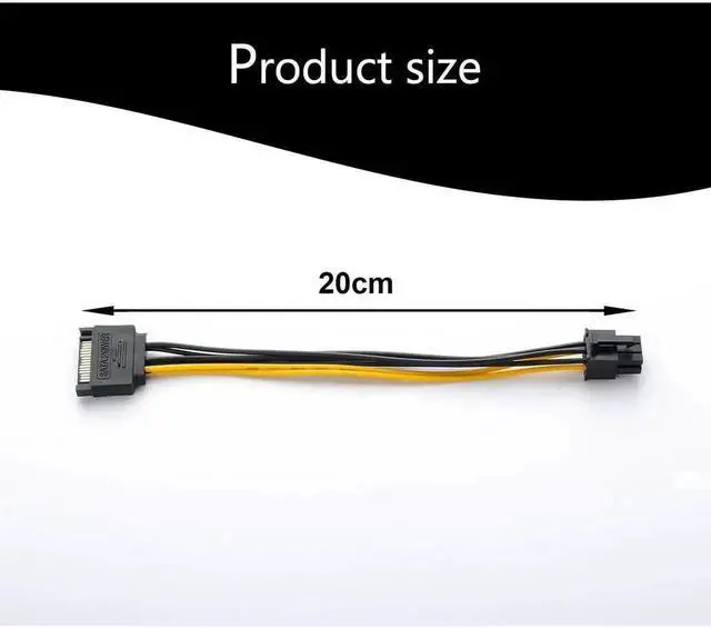 Alt view image 2 of 6 - WRIARICH 2 Pack 8 Inch/20cm 15Pin SATA to 6Pin PCIe GPU Power Adapter Cable