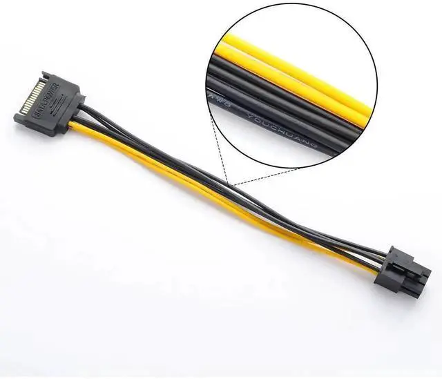 Alt view image 3 of 6 - WRIARICH 2 Pack 8 Inch/20cm 15Pin SATA to 6Pin PCIe GPU Power Adapter Cable