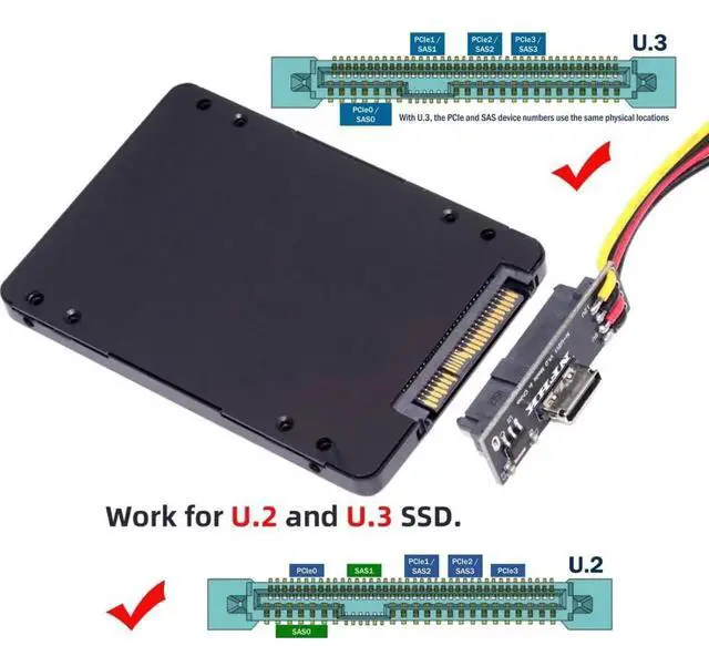 Alt view image 3 of 7 - WRIARICH U.2/U.3 SFF8639 SSD to OCuLink SFF8612 PCB Adapter Card with 5V/12V SATA Power Cable