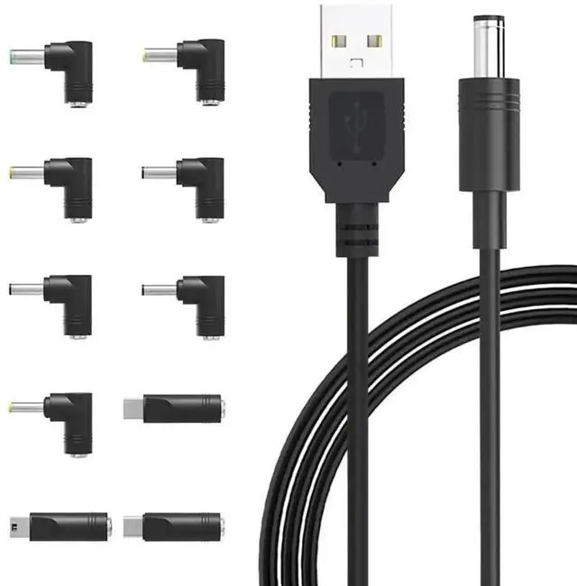 Main image of WRIARICH Universal USB to 5V DC Power Cable with 10 Interchangeable DC Plugs, 5.5×2.1mm Main Jack, Micro USB & Type-C Ports