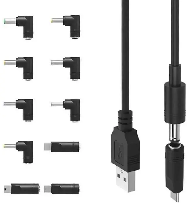 Alt view image 2 of 3 - WRIARICH Universal USB to 5V DC Power Cable with 10 Interchangeable DC Plugs, 5.5×2.1mm Main Jack, Micro USB & Type-C Ports