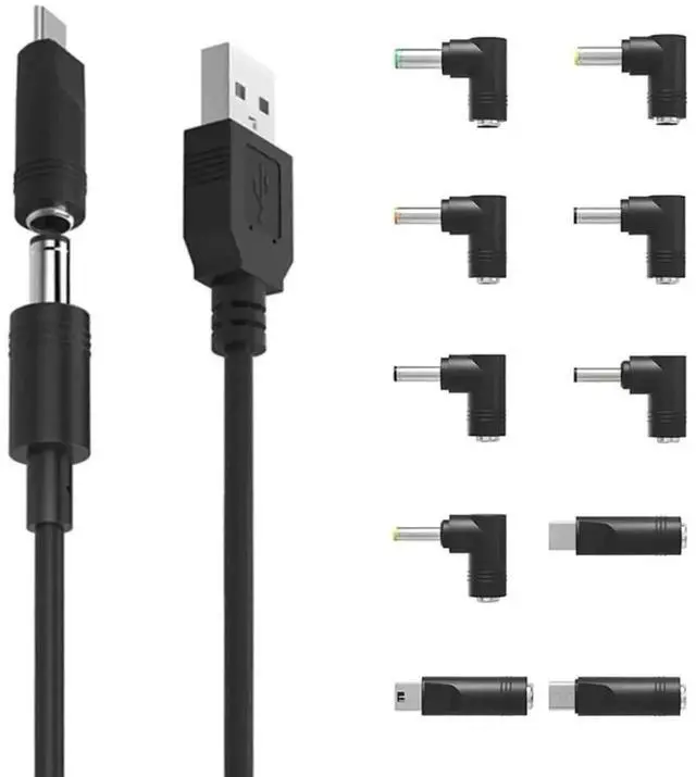 Alt view image 3 of 3 - WRIARICH Universal USB to 5V DC Power Cable with 10 Interchangeable DC Plugs, 5.5×2.1mm Main Jack, Micro USB & Type-C Ports