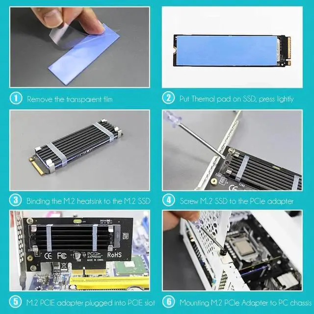 Alt view image 3 of 6 - WRIARICH PA09-HS M.2 NVMe Key M to PCIe 4.0 X4 Adapter Card with Aluminum Heatsink, Supports 2230-2280 NVMe SSD