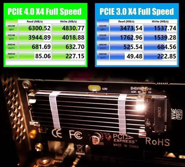 Alt view image 5 of 6 - WRIARICH PA09-HS M.2 NVMe Key M to PCIe 4.0 X4 Adapter Card with Aluminum Heatsink, Supports 2230-2280 NVMe SSD