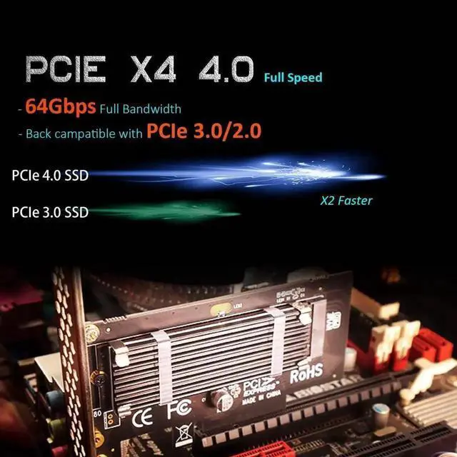 Alt view image 2 of 6 - WRIARICH PA09-HS M.2 NVMe Key M to PCIe 4.0 X4 Adapter Card with Aluminum Heatsink, Supports 2230-2280 NVMe SSD