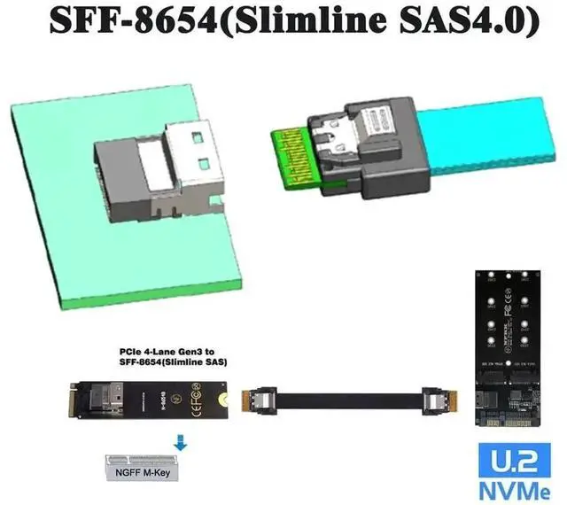 Alt view image 5 of 7 - WRIARICH 40cm SFF-8654 Male to Male Slimline SAS 4.0 Internal Cable, 38Pin 4i PCIe 4.0 Slim SAS Wire for Server RAID Controller, NVMe Backplane & High-Density Compact Chassis
