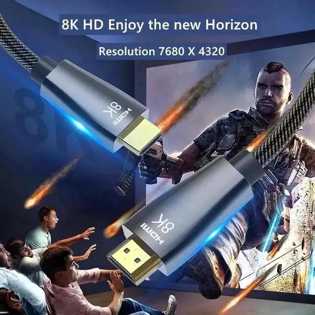 Alt view image 2 of 7 - WRIARICH 6.6FT Braided Slim HDMI 2.1 Cable, 48Gbps Ultra High Speed Cord Support 8K@60Hz, 4K@120Hz/144Hz, HDCP 2.2/2.3, Dynamic HDR & eARC, Compatible with RTX 3090, Roku TV, HDTV, PS5, Blu-ray Player